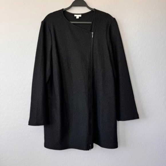 Pure Jill Jackets & Blazers - PureJill J.Jill Large Black Textured Wool Blend Zipper Jacket Cardigan Coat